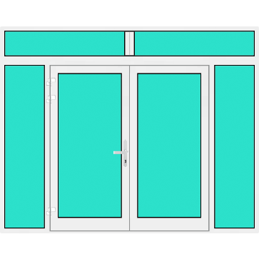 Aluminium Haustür 2 Flügelig mit Seitenteil links und rechts und Oberlicht mit Glasfüllung