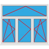 Kunststofffenster 3 Flügelig Dreh Kipp - Dreh - Dreh Kipp mit Oberlicht Kipp