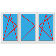 Kunststofffenster 3 Flügelig Dreh Kipp - Dreh als Stulp - Dreh Kipp