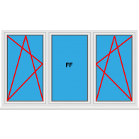 Kunststofffenster 3 Flügelig Dreh Kipp - Fest im Flügel - Dreh Kipp