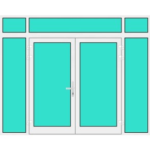 Aluminium Haustür 2 Flügelig mit Seitenteil links und rechts und Oberlicht mit Glasfüllung