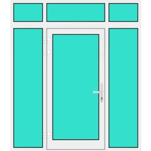 Aluminium Haustür 1 Flügelig mit mit Oberlicht & Seitenteilen Glasfüllung