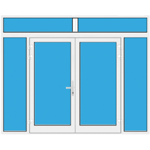 Kunststoff Haustür 2 Flügelig mit Seitenteil links und rechts und Oberlicht mit Glasfüllung
